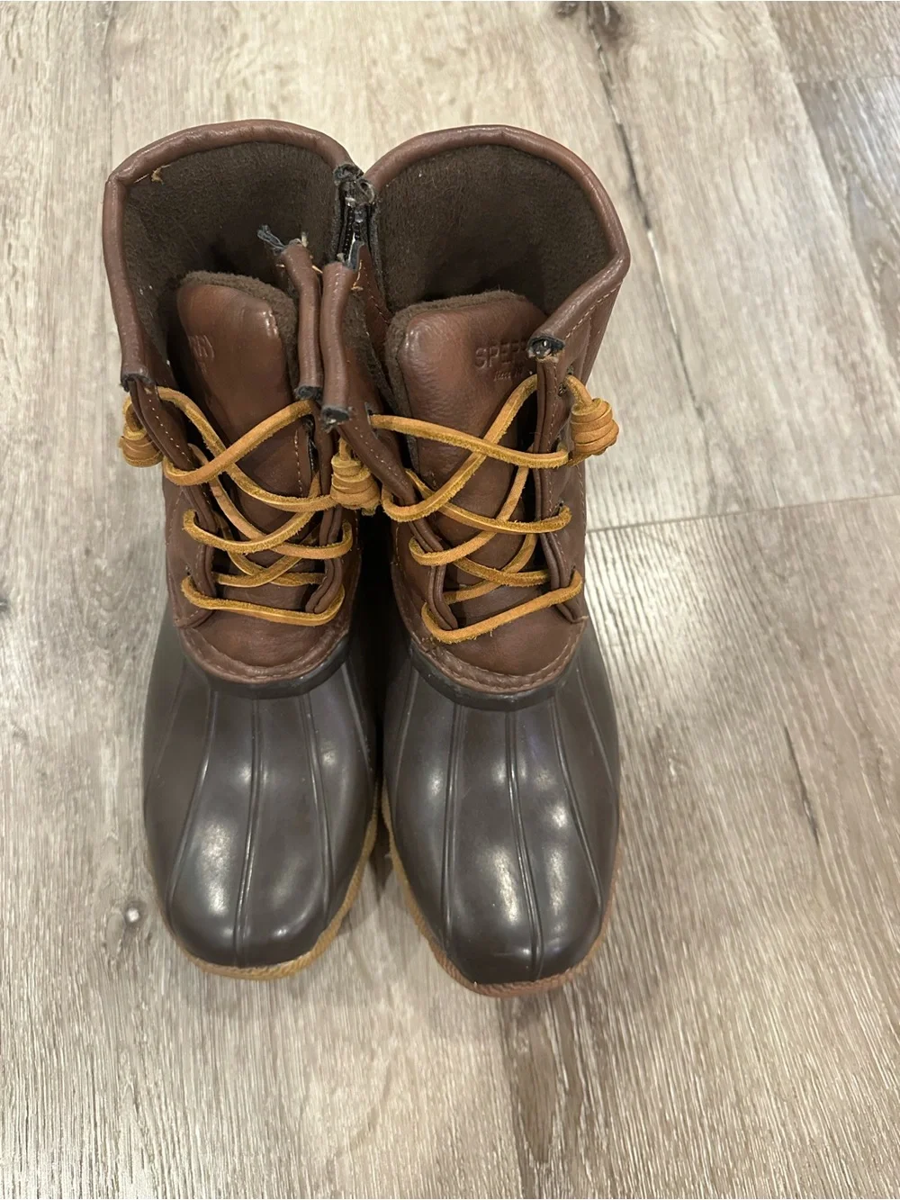 Sperry Kids Two-Tone Brown Duck Boots with Tan Laces